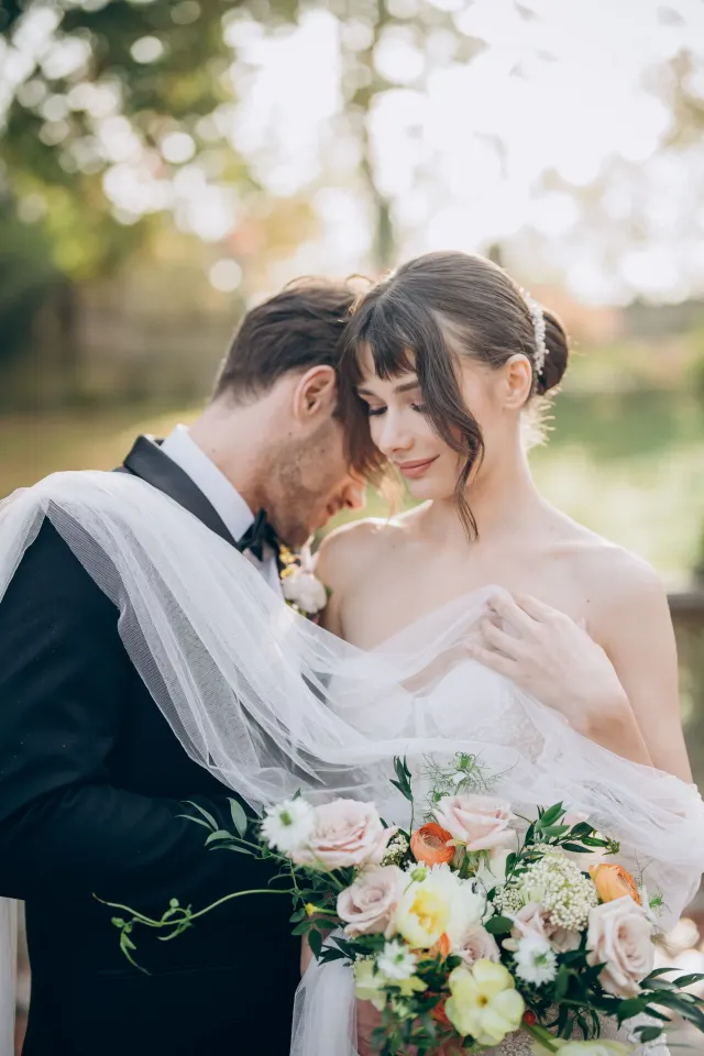 Guests gathered during an elegant outdoor wedding celebration